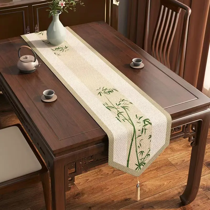 

Cotton and Linen Waterproof Table Flag Waterproof Oil Resistant Tassel Table Runner Tea House Tea Towels Table Cloth Hotel