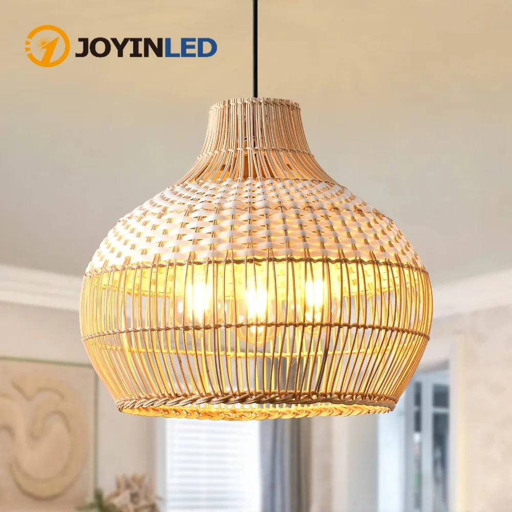 

35/40/50cm Rattan Lamp Shade Wicker Woven Lamps for Kitchen Home Hotel Villa Lampshade Round E27 Rattan Light Pendant Chandelier