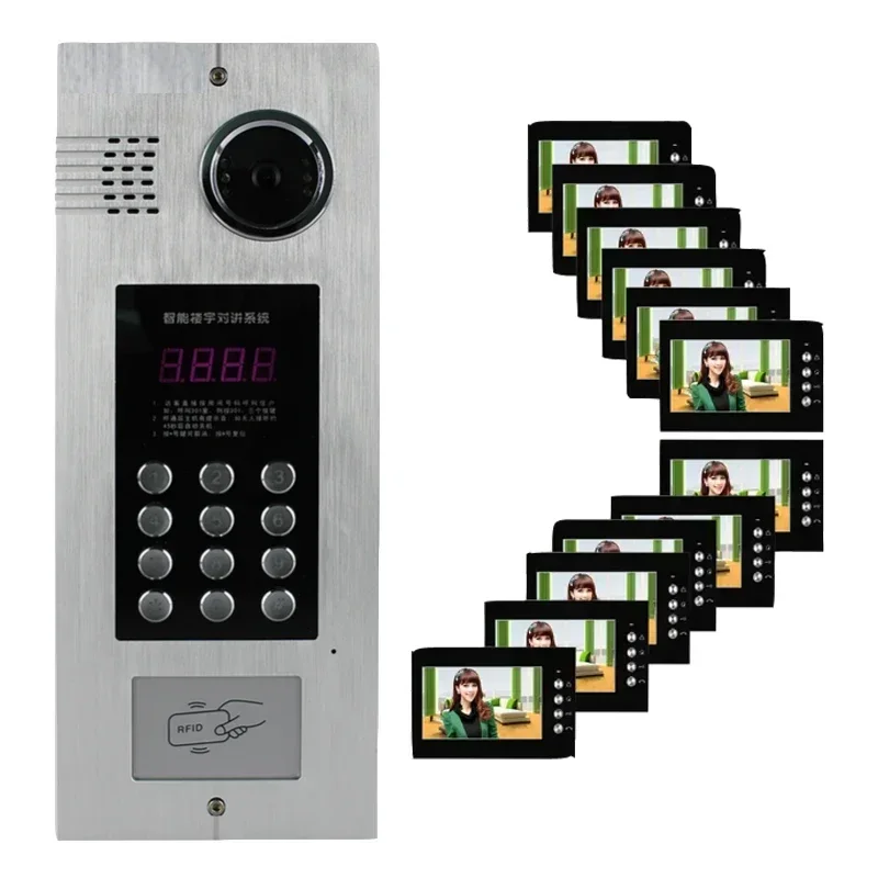 2026 Premium  Night Vision Password Unlock ID IC Card Reader 12 Multi Apartment Building  Intercom Video Door Phone