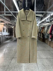 Solid Color High Quality Wool Coat Women Double-side Long Warm Woolen Caot Slit Double-breasted Alpaca Thick Jaket Autumn Winter