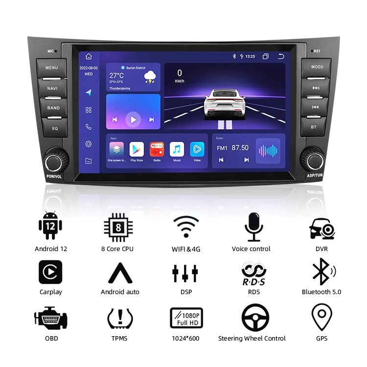 Gerllish 8'' Touch Screen Car Mp3 Player Android Auto Gps Navigation Benz W219 4+64g 4g Wifi Car Stereo Car Audio multimedia