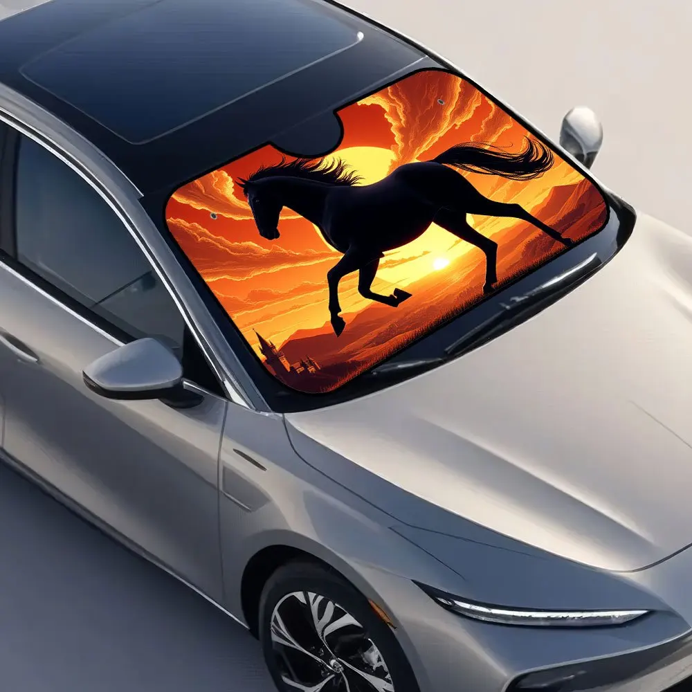 قطعة واحدة، حاجب من الشمس للسيارة بنمط حصان غروب الشمس للنافذة الأمامية، قابل للطي وعملي، مثالي للشارع الضواحي والصباح #4