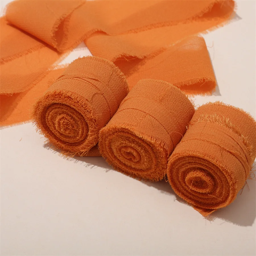 3 Stück 5 m x 3 cm Satin-Chiffon-Band mit ausgefransten Kanten für Hochzeitseinladungskarten, zum Verpacken von Blumensträußen, Geschenken, zum Verpacken von Schleifen, Party-Dekoration