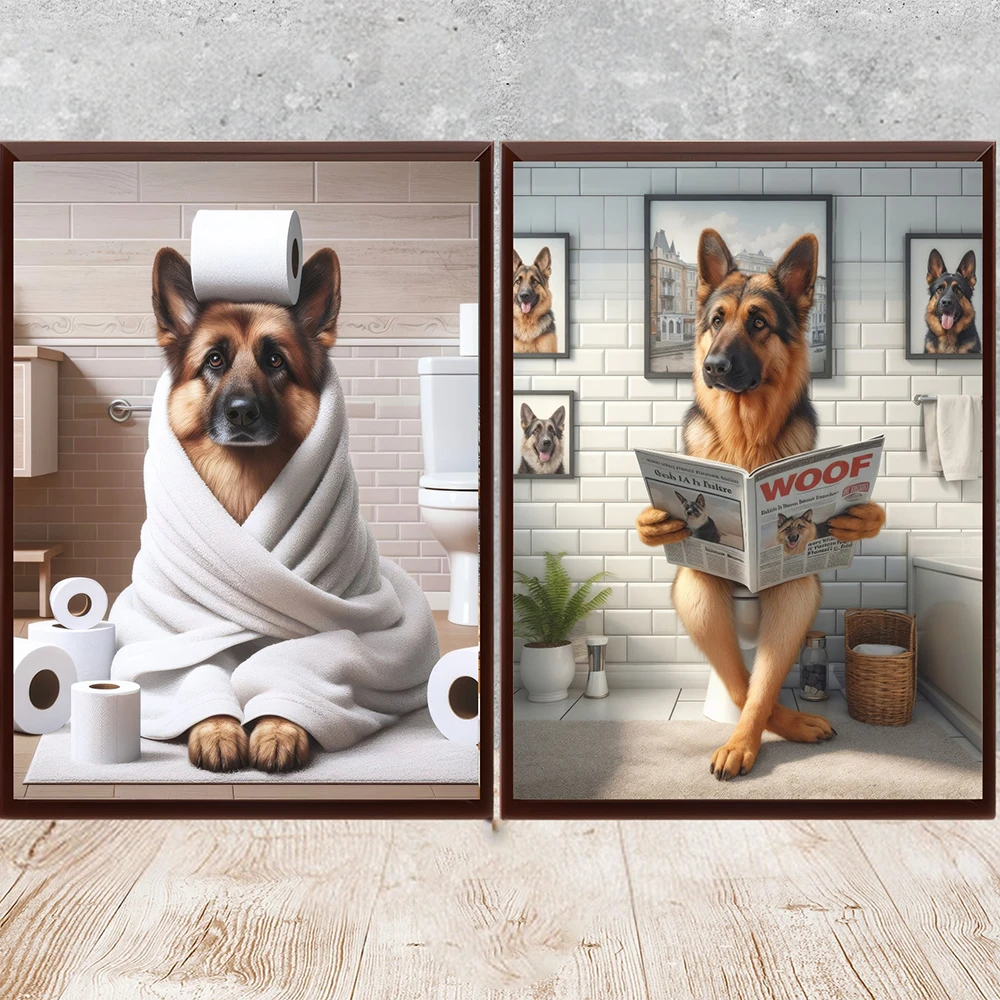 トイレの装飾,ジャーマンシェパード,面白い犬,気まぐれな犬,動物の写真,トイレの装飾のための芸術的な壁のプリント