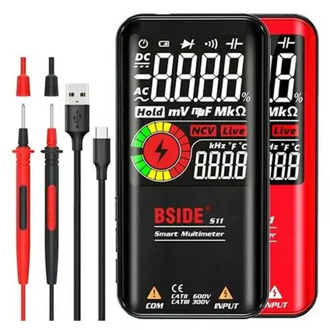 BSIDE 디지털 멀티미터 9999 T-RMS LCD 컬러 디스플레이, DC AC 전압 커패시턴스, 옴 다이오드, NCV Hz 활선 테스터, S10/S11, 3.5 인치