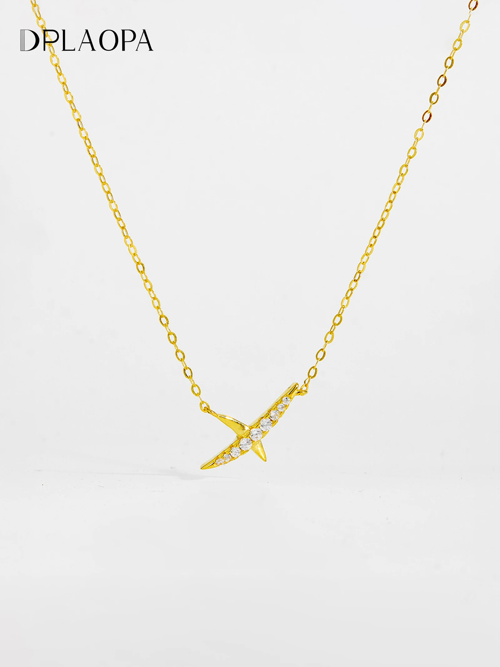 

DPLAOPA женское ожерелье из стерлингового серебра 925 пробы неправильной формы X-образной формы с прозрачным цирконием CZ, классическое роскошное ювелирное изделие на день рождения, подарок