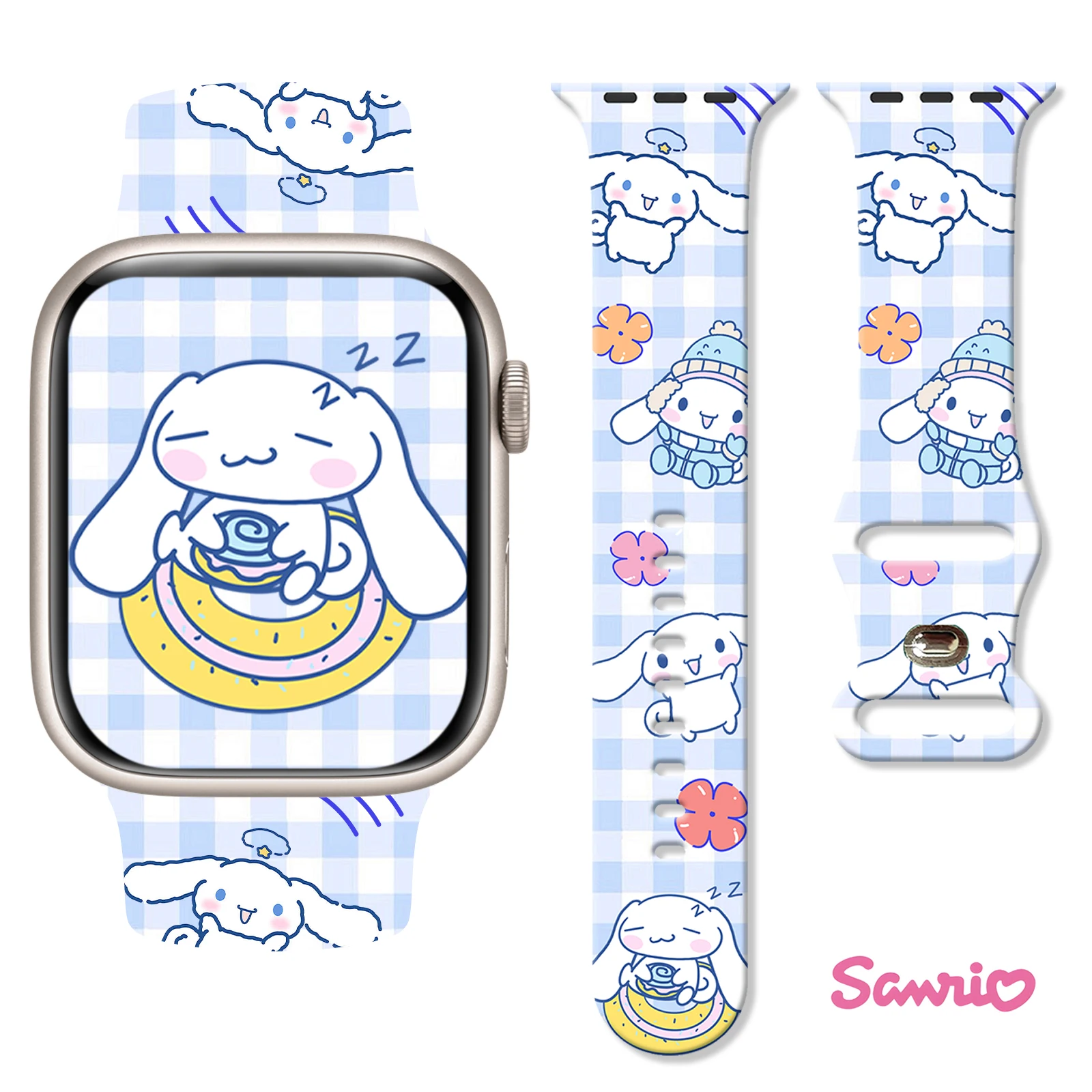 

Sanrio Cinnamoroll Silicone Strap for Apple Watch 10 9 8 7 Printed Band Replaceable Bracelet for iWatch 46mm 45mm 42mm 41mm 40mm