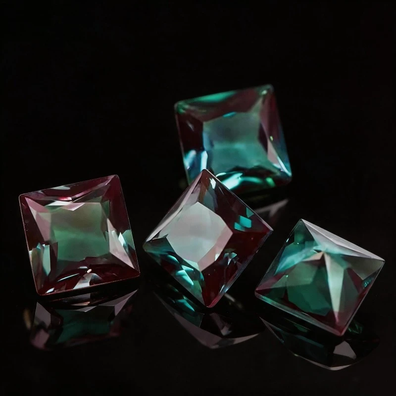 100% Czochralski pull lab grown alexandrite identical composition Princess cut full size lab creat with AGL color change stone