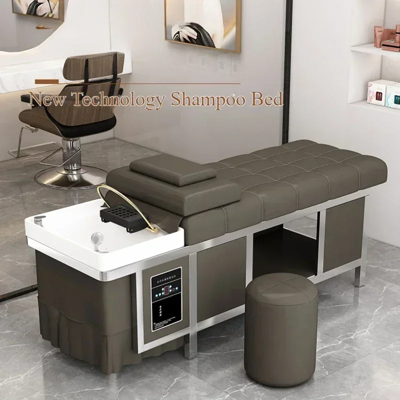 Stainless Steel Hair Care Shampoo Bed - Barber Shop, Thai Style, Water Circulation, Massage Bed for Beauty Salon.