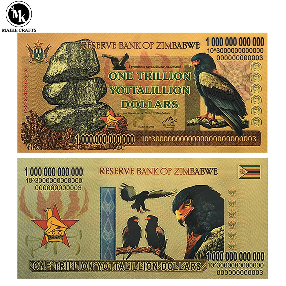 

Zimbabwe One Trillion Yottalillion Dollars Gold Foil Banknote Plastic Card with UV Plastic Card Money Collection Holiday Gift