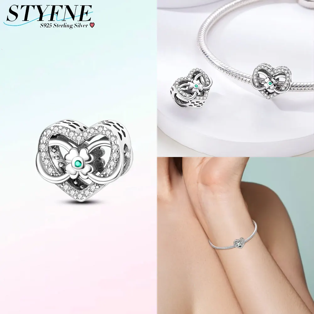 Charms Silver 925 Four-leaf Clover Infinite Heart Beads Fit Charms Plata 925 Original Bracelet Women Jewellery Making Gifts
