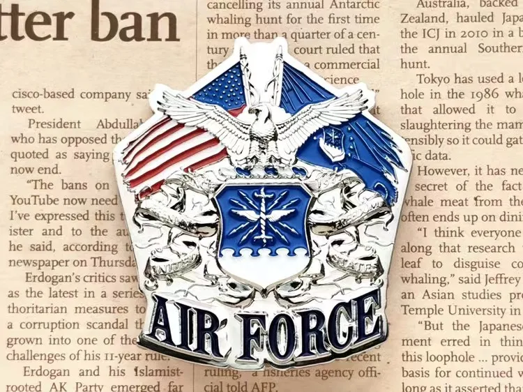 USA Brass Badge Air Force Army Marine Navy Warrior Metal Large Medal Brooch Pin Buckle for Clothes Vest Hat