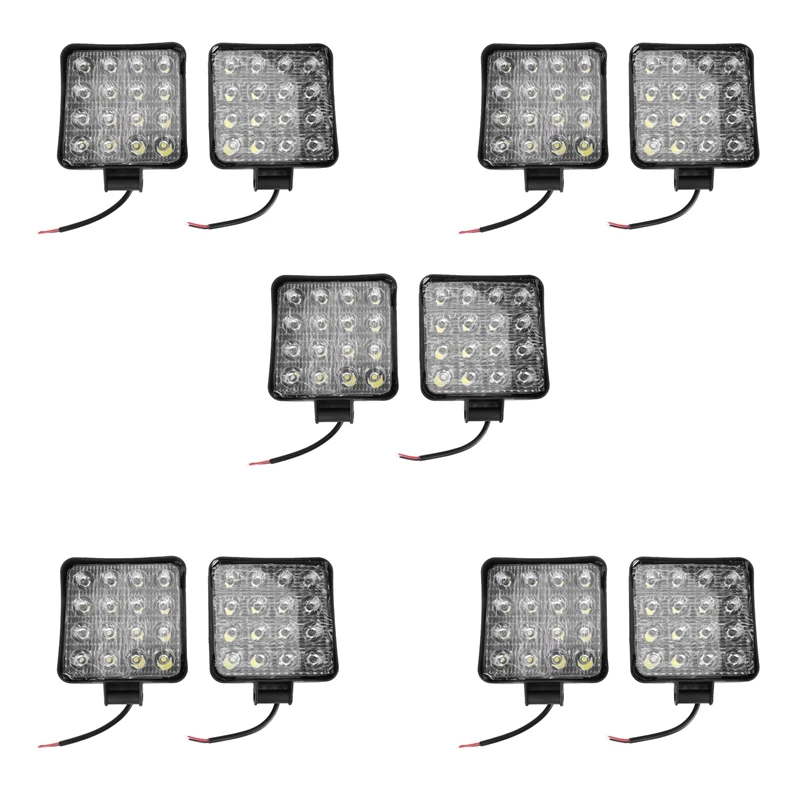 Luces LED de trabajo cuadradas, lámpara de 48W y 6000K, 10 piezas, para Tractor, SUV, camión, 4WD, 12V y 24V