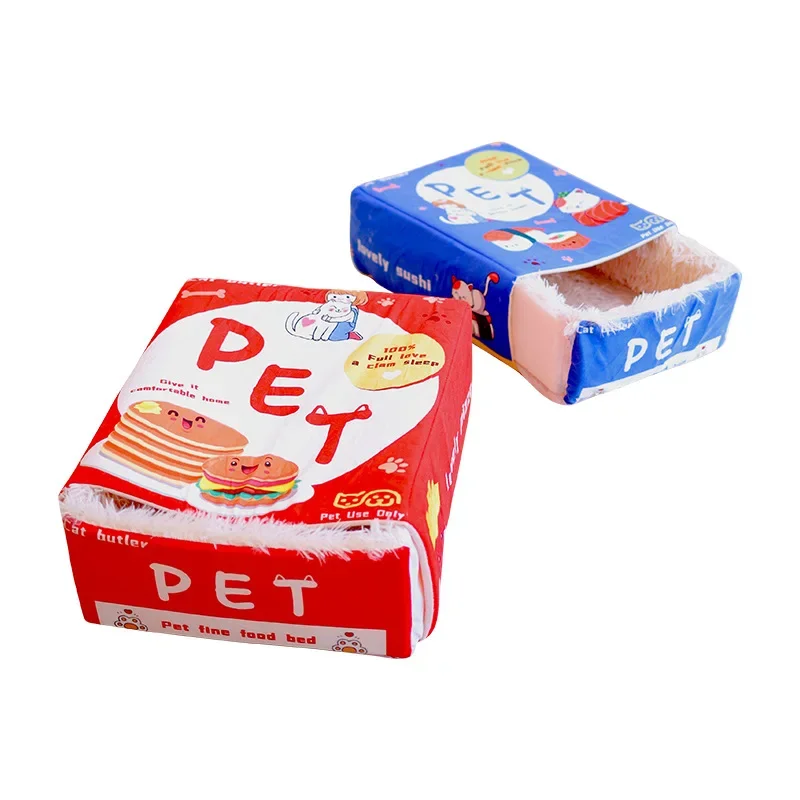 Japanese Style Fully Enclosed Biscuit Box Pet Cat Bed Rectangular Pull Out Snack Kitten Resembling Secure Cat House Cushion Cave