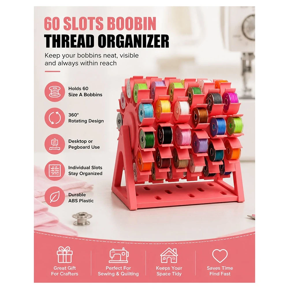 Rotating Bobbin Thread Organizer for 60 Bobbins Space-Saving Sewing Storage Solution for Crafters Blue