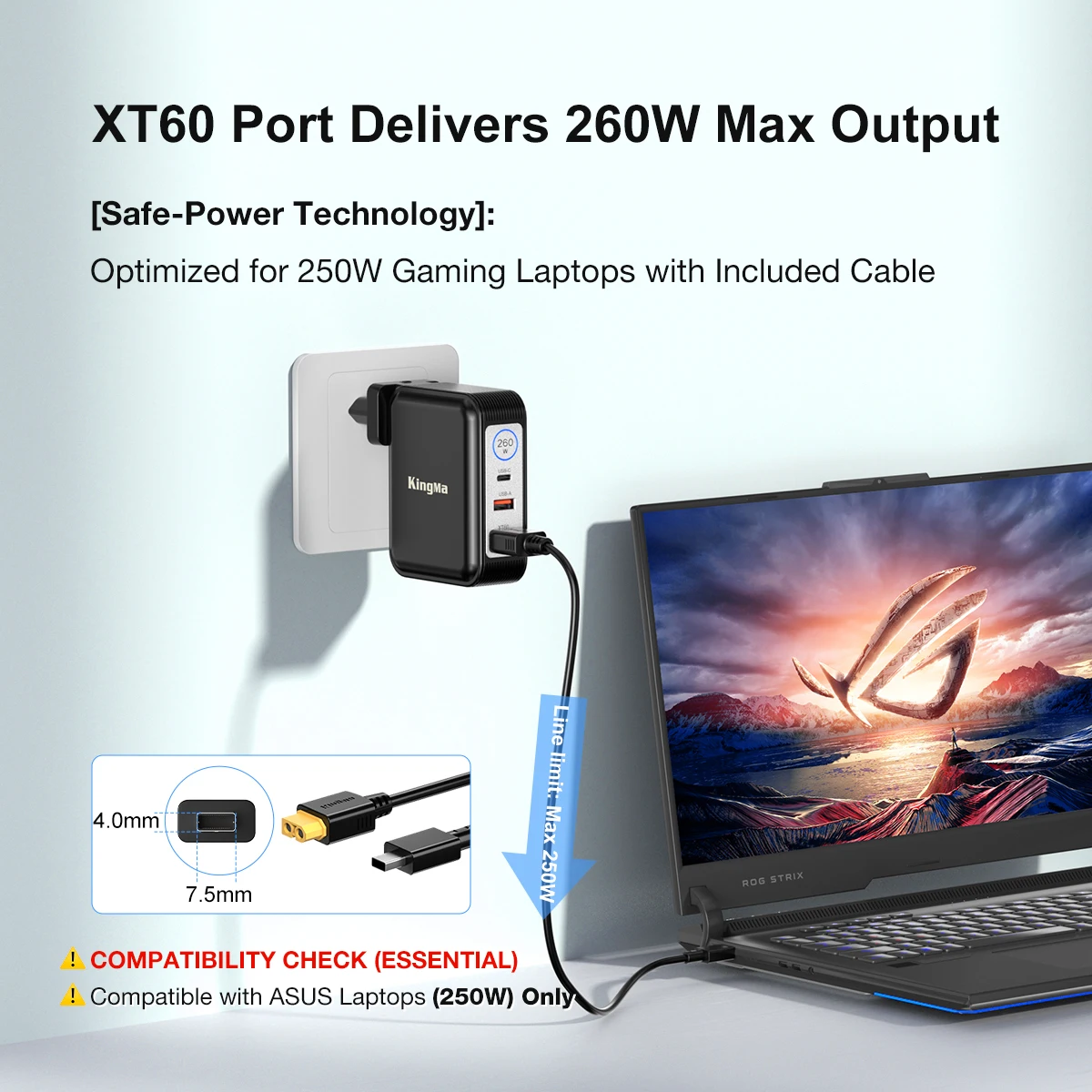 Pc Gaming Asus - Carregador de Laptop GAN de 250W