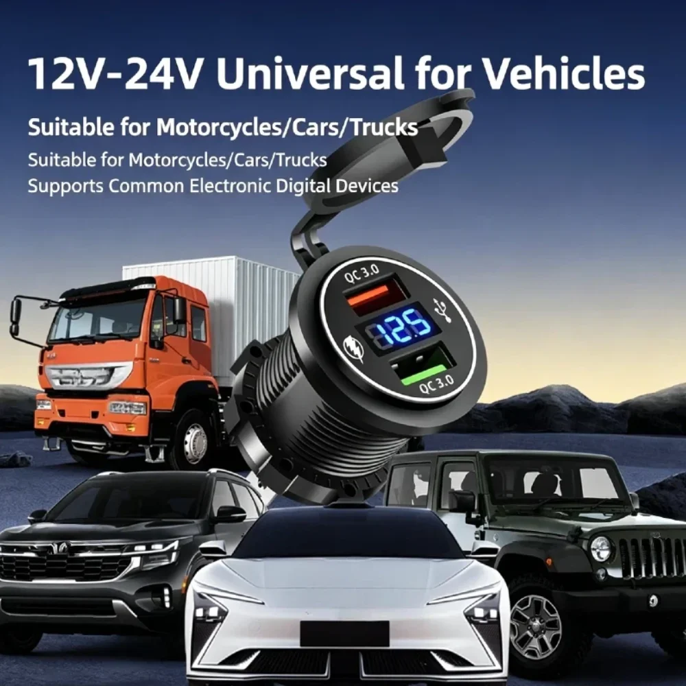 USB-Autoladegerät mit Dual-QC3.0-Anschluss, USB-Port mit LED-Voltmeter, Schnellladung, wasserdicht, für 12/24V Fahrzeuge, Motorräder, Wohnmobile und Boote – Detail 8