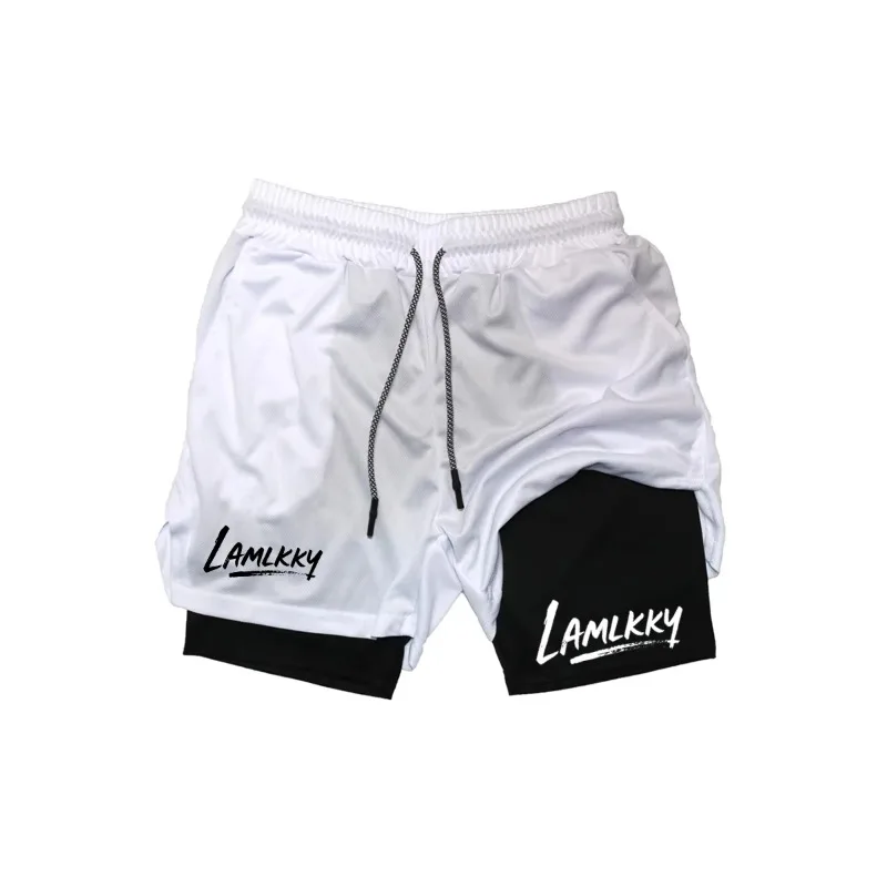 

Men Fashion 2-in-1 Running Breathable Shorts Fitness Mesh fashion Pants with Phone Pocket and Towel Double Deck Workout Harajuku