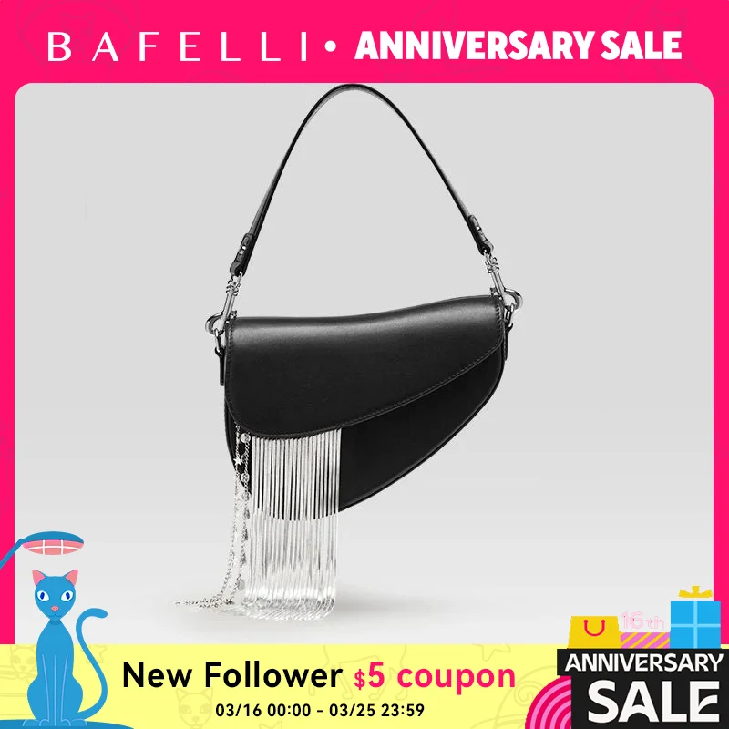 

BAFELLI 2025 NEW LUXURY WOMAN BAGS LEATHER STYLISH INDIVIDUALITY FASHION TASSELS PURSE SHOULDER CROSSBODY HANDBAGS FEMALE SADDLE