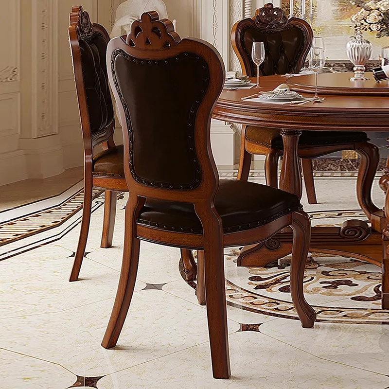 Sedia da pranzo in pelle americana con schienale in legno massello per la casa con sedia da casa intagliata