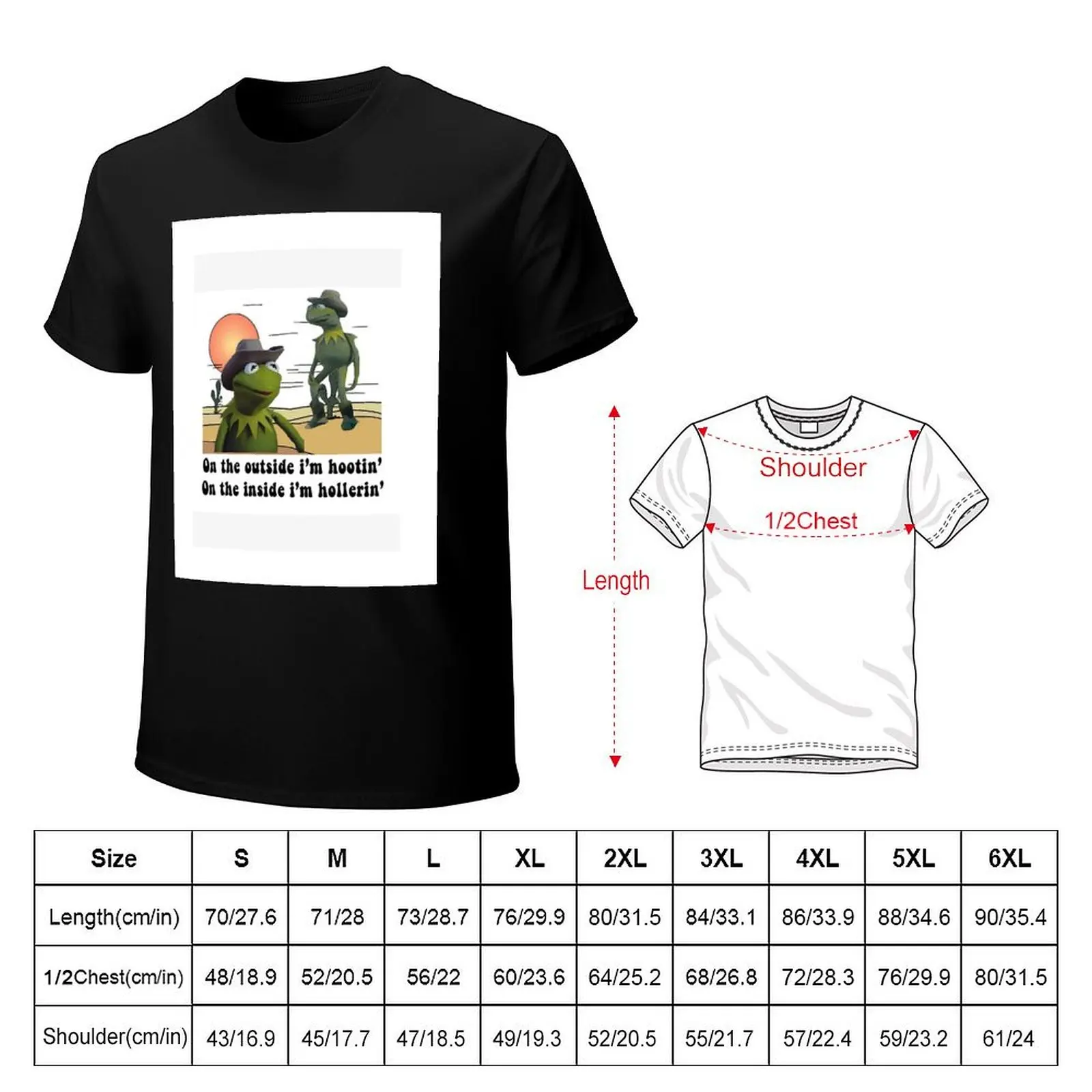 On the outside i'm hootin on the inside i'm hollerin kermit cowboy meme T-Shirt Simple Casual Short Sleeve Cotton T-Shirt