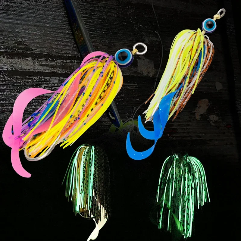 5pcs All-around JIG Whisker with Glow-in-the-dark Sharp Iron Hook Deep Sea Boat Fishing Skirt Fishing Lures