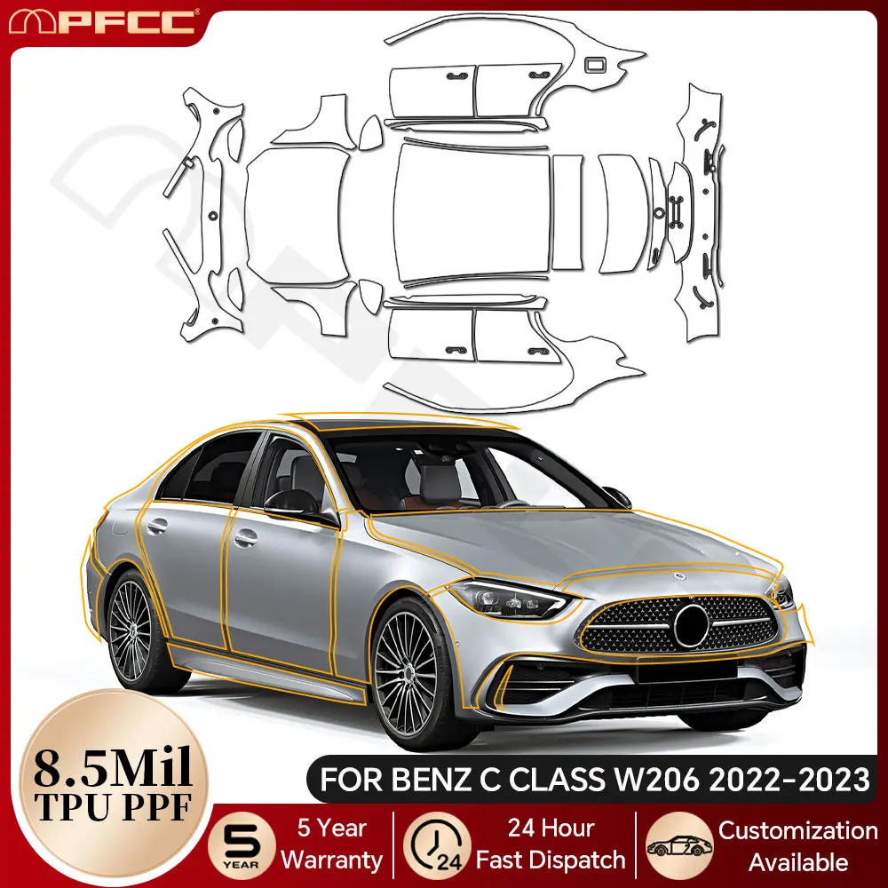 

For Mercedes Benz C Class W206 2022 2023 TPU Paint Protection Film Car Body Pre-cut Clear PPF Anti-Scratch Resistant Invisible