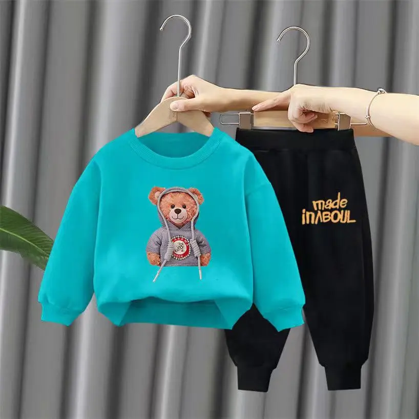 Autumn Children Boy Clothes Set Kid Girls Cartoon Bear Printed Sweater And Pants 2pcs Suit Baby Pullover Top Bottom Tracksuits