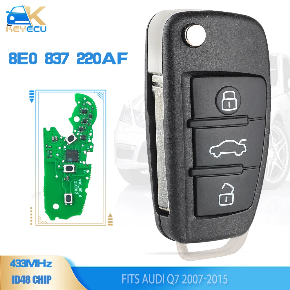 KEYECU 8E0 837 220AF 8E0837220AF Keyless Go Remote Key Fob 433MHz 8E for Audi Q7 2007 2008 2009 2010 2011 2012 2013 2014 2015