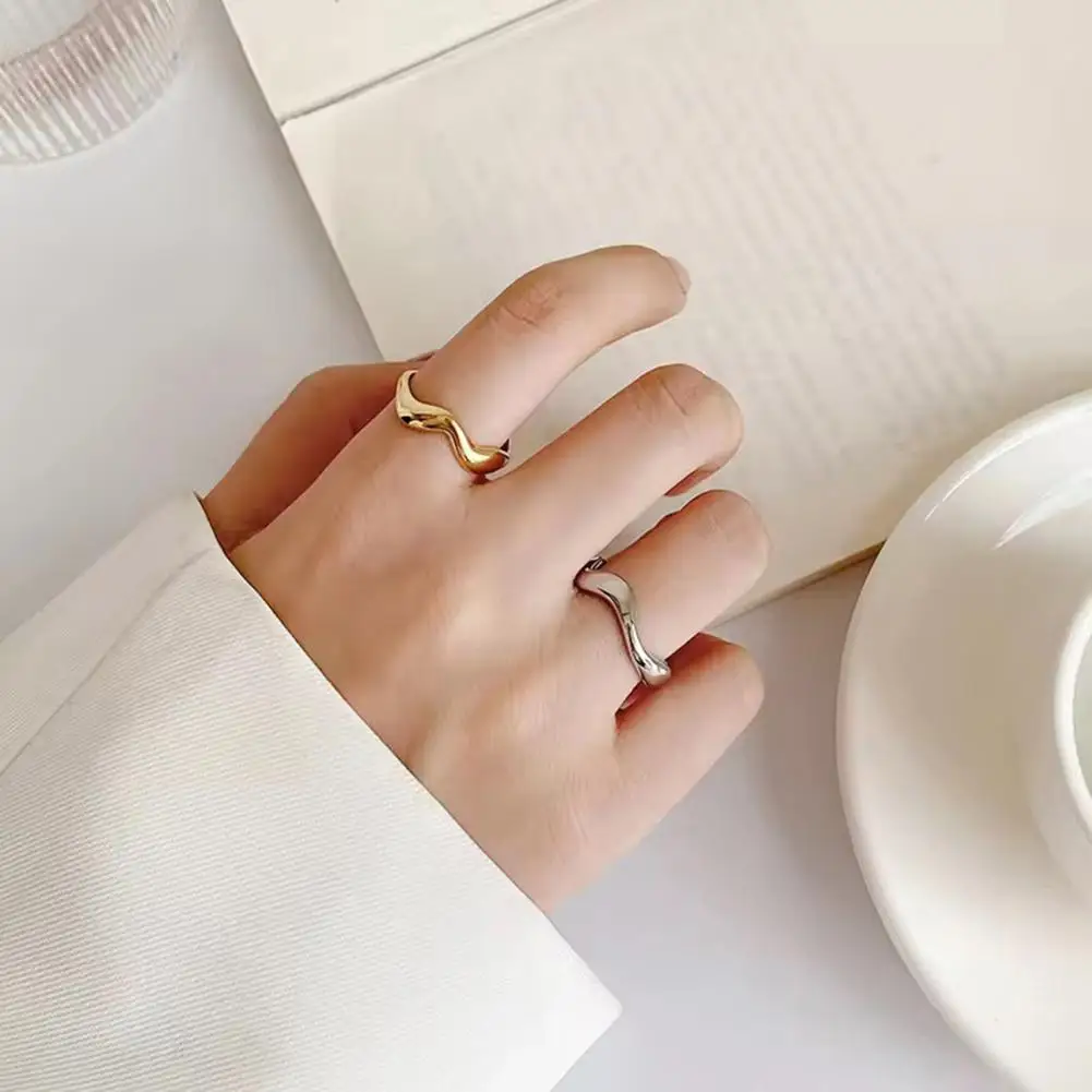 Finger Lengthening Ring V-shaped Curved Finger Ring Adjustable Stainless Steel Open Band Geometric Effect Stacking Jewelry