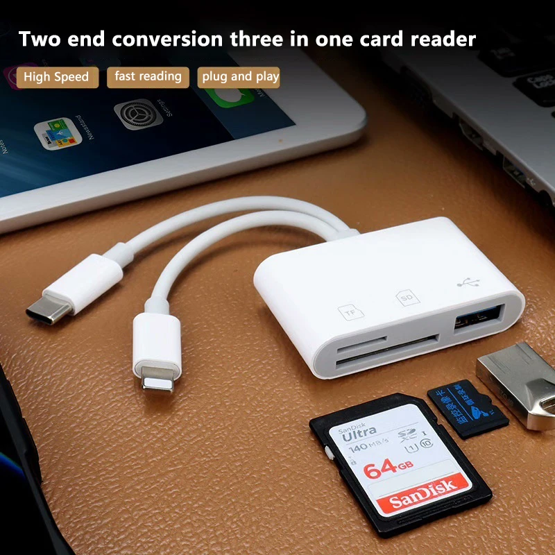 2 In 1 OTG Card Reader Type C Lightning To SD TF Memory Card With USB Charging Port For MacBook PC Laptop IPhone Cardreader