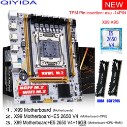 QIYIDA X99 Motherboard Set Combo Xeon E5 2650 V4 CPU LGA 2011-3 Processor 16GB=8gbx2 DDR4 RAM Memory NVME M.2 NGFF X99C612 chip