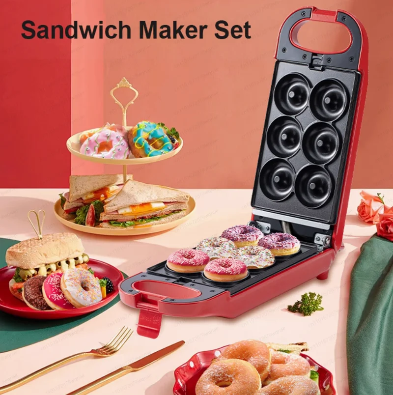 

6-in-1 Breakfast Machine 110V US Plug, Multi-Function Cooker for Donuts, Waffles, Egg Tarts & Cakes Baking