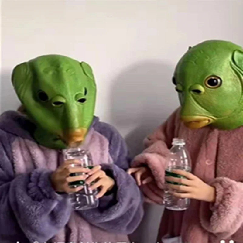 1 st, Cosplay Groene Vis hoofd Monster Masker Haarmasker Vis Hoofddeksels Leuk en Grappig Masker voor Halloween Carnaval Kostuum Partij