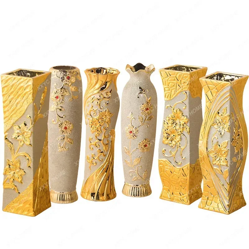 

Floor-Standing European-Style Ceramic Vase Large 60cm Gold Decoration Creative Living Room Entrance Decoration