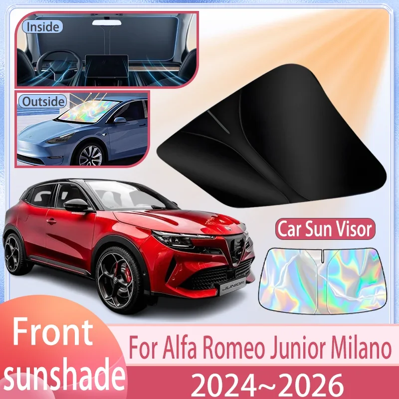 Car Sunshade For Alfa Romeo Junior Milano 2024 2025 2026 Front Windshield Sun Visor Cover Anti UV Protection Accessories