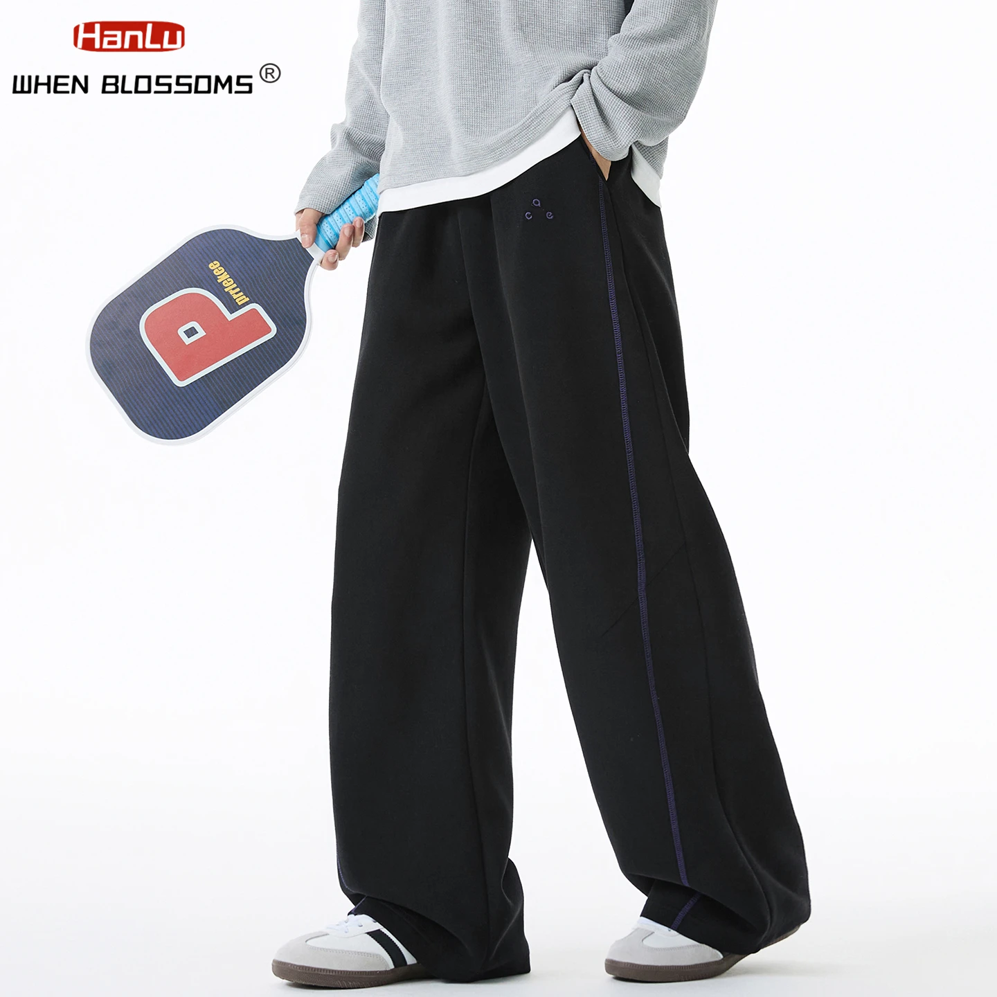 HANGLU 2025 Men's Heavyweight Sweatpants Contrast Stitch Straight Leg Loose Fit Streetwear Casual Jogger Pants