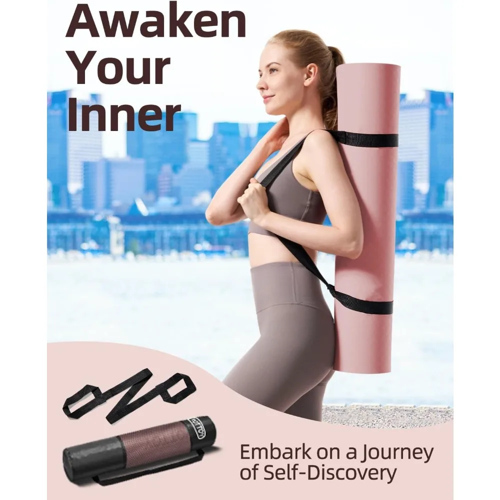 سجادة يوجا TPE واسعة جدًا غير قابلة للانزلاق مقاس 72 × 32 بوصة مع حقيبة حزام للتمرين المنزلي واللياقة البدنية