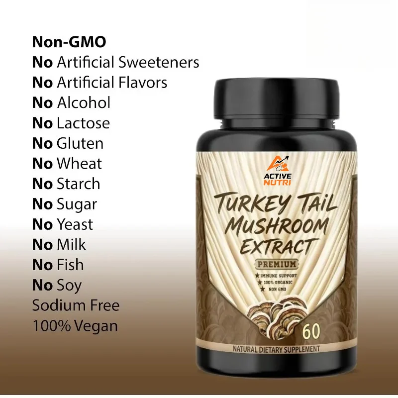 Türkiye Tail Mushroom Supplement (60 Vegetable Capsules), Comprehensive Immune System Digestive Support