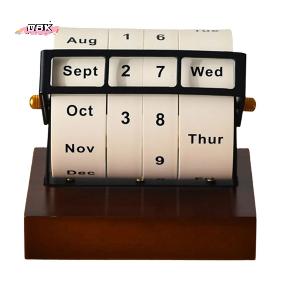 

Daily Flip Rotary Calendar Reusable Vintage-style Perpetual Calendar Wooden Ornament Manual Countdown Calendar Home