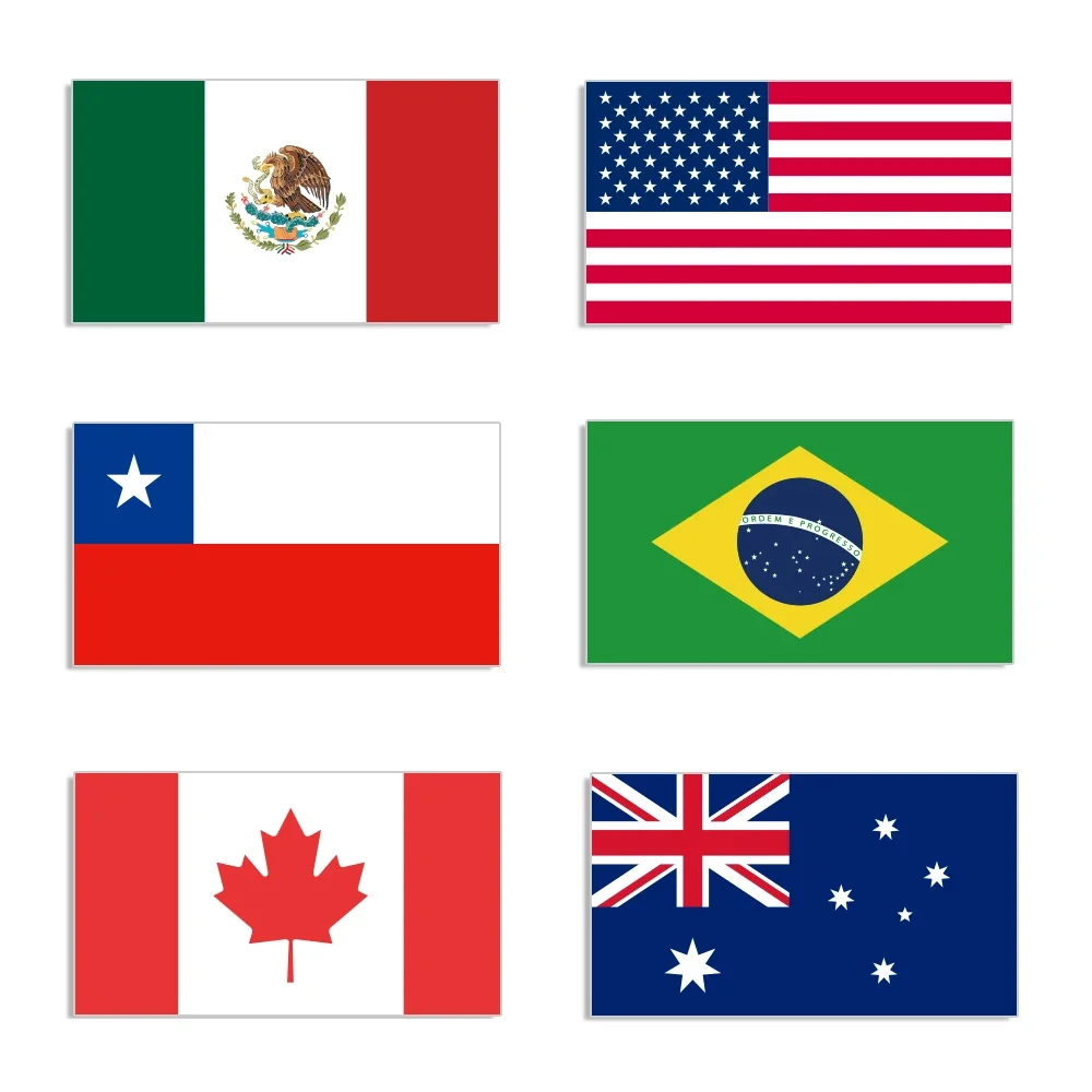 30x22cm National Flag Sticker Vinyl Set Decals Car Sticker For Motorcycle Laptop Window USA Mexico Chile Brazil Canada Australia