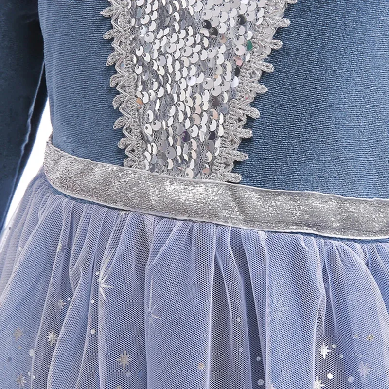 Gaun Putri Musim Gugur Musim Dingin Elsa Anak Perempuan Kostum Cosplay Gaun Elegan Ratu Salju Anak-anak Pakaian Pesta Pesona Ulang Tahun Anak-anak
