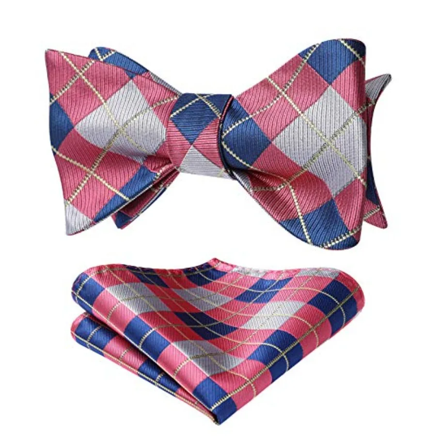 Bow Ties for Men Check Plaid Self Tie Bow Tie and Pocket Square Bowtie Formal Tuxedo Wedding Bowties Handkerchief Set view 2