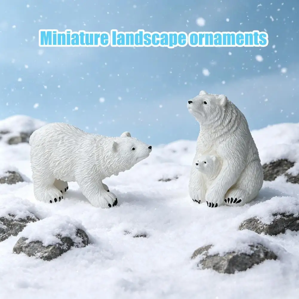 Miniature Polar Bear Figurines Micro Landscape Ornaments Polar Bear Resin Mini Figurines Set Mother Baby Polar for Succulents