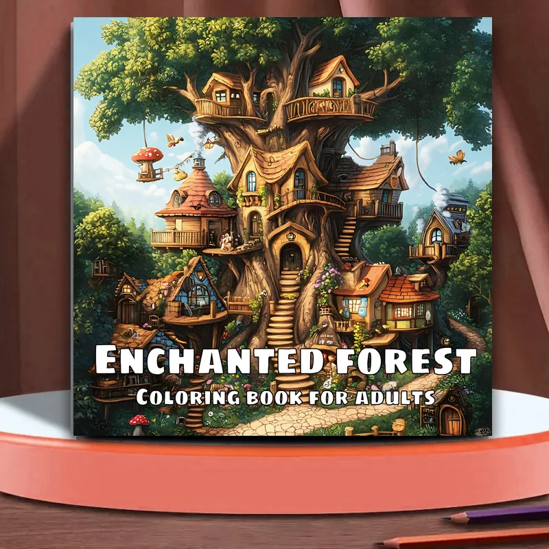 ENCHANTED FOREST Adult Coloring Book, Realistic Scenic Landscape Patterns, Stress Relief Relaxation Creative Drawing Art Book