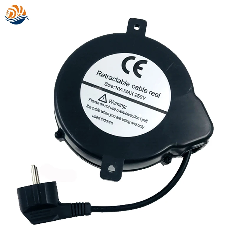 IEC C13 EV Charger Power Connector at Fixed End and EU 3 Wires Plug 3M 1.0mm2 Retractable Spring Cable Reel with Locking