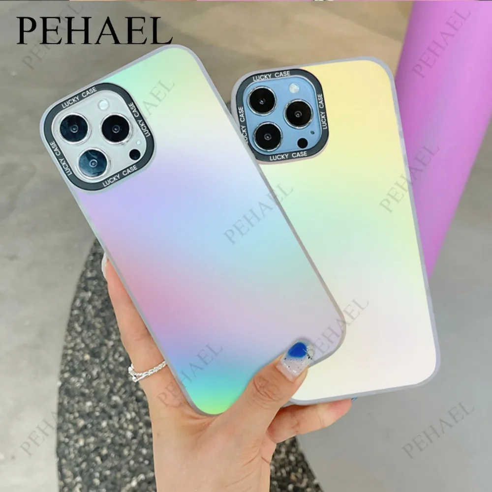 Laser Phone Case for IPhone 15 Pro 14 13 12 11 Pro Max X Luxury Gradient Glitter Chameleon Shockproof Soft IMD Phone Case Cover