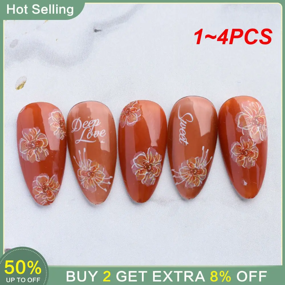 1~4PCS Floral Design Long-lasting Stunning Fashion Statement Semi-transparent Nail Art Must-have Ins Trend Unique Design