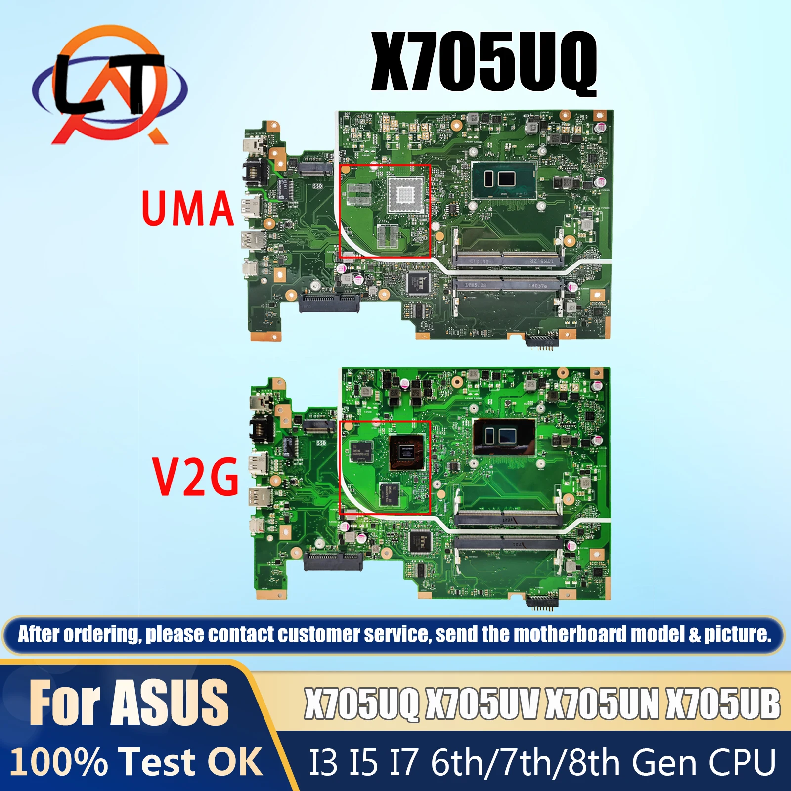 X705UQ For ASUS X705UA X705UV X705UN X705UB X705UF X705UAP Laptop Motherboard CPU I3 I5 I7 6th/7th/8th Gen DDR4 I3-7100U I7-8550