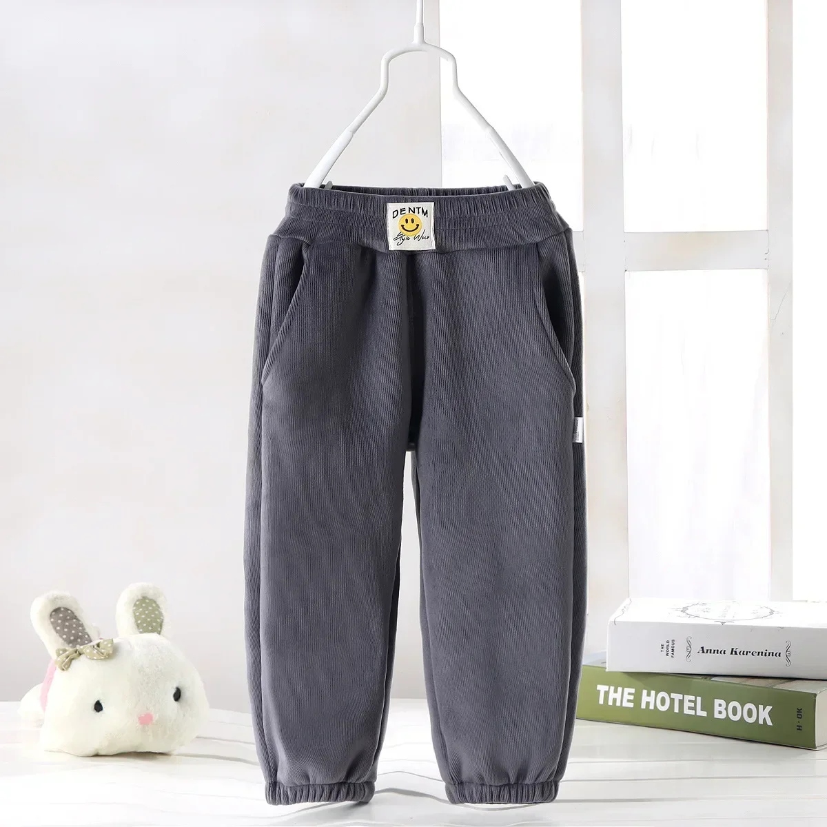 Winter Thick Warm Children Pants Cute Smile Pattern Kids Padded Cotton Velvet  Long Pants Casual Sport Troursers for Kids